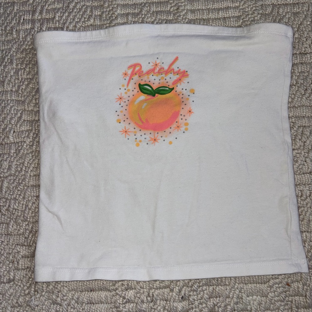 Kimchi Blue White Crop Top with Peach Graphic